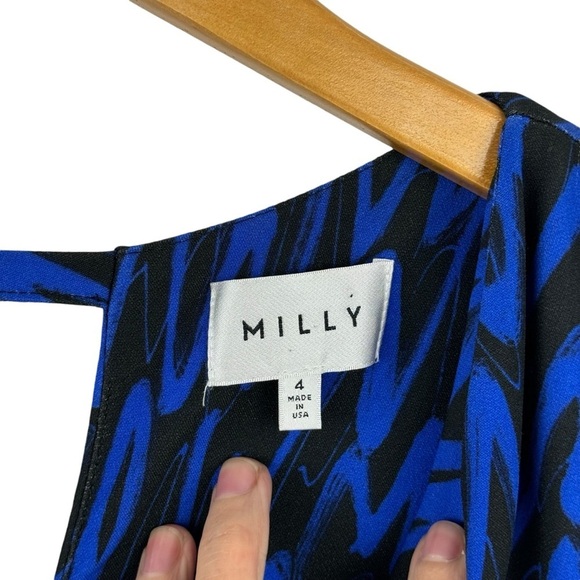MILLY Graffiti Scribble Print Sheath Dress Black Blue Size 4 Cocktail Dress - Picture 5 of 15